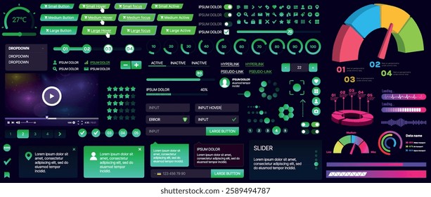 A set of UI components for mobile apps and websites. Includes buttons, panels, menus, sliders, and charts. Modern design for easy interaction, data management, and automation.