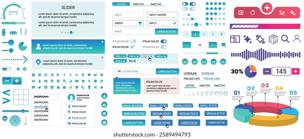 A set of UI components for mobile apps and websites. Includes buttons, panels, menus, sliders, and charts. Modern design for easy interaction, data management, and automation.