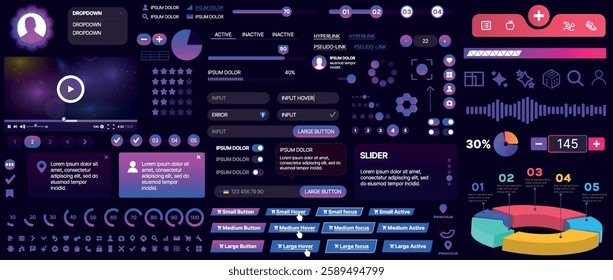 A set of UI components for mobile apps and websites. Includes buttons, panels, menus, sliders, and charts. Modern design for easy interaction, data management, and automation.