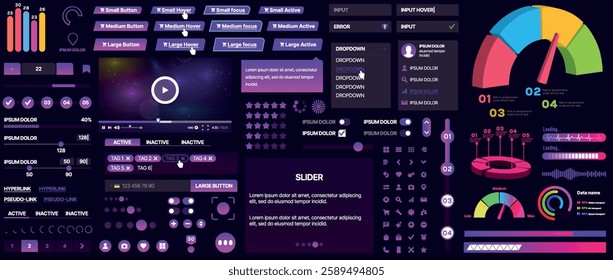 A set of UI components for mobile apps and websites. Includes buttons, panels, menus, sliders, and charts. Modern design for easy interaction, data management, and automation.