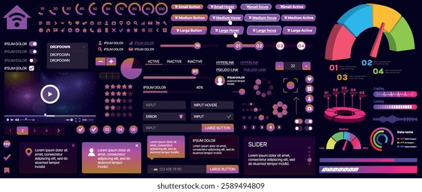 A set of UI components for mobile apps and websites. Includes buttons, panels, menus, sliders, and charts. Modern design for easy interaction, data management, and automation.