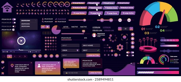 A set of UI components for mobile apps and websites. Includes buttons, panels, menus, sliders, and charts. Modern design for easy interaction, data management, and automation.