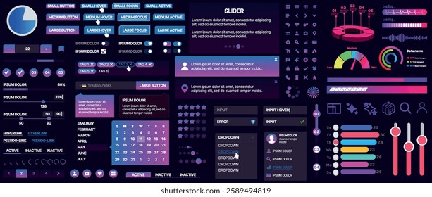 A set of UI components for mobile apps and websites. Includes buttons, panels, menus, sliders, and charts. Modern design for easy interaction, data management, and automation.