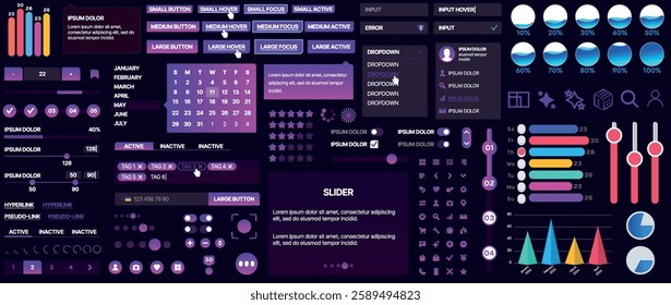 A set of UI components for mobile apps and websites. Includes buttons, panels, menus, sliders, and charts. Modern design for easy interaction, data management, and automation.