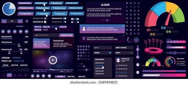 A set of UI components for mobile apps and websites. Includes buttons, panels, menus, sliders, and charts. Modern design for easy interaction, data management, and automation.