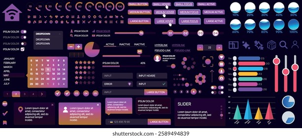 A set of UI components for mobile apps and websites. Includes buttons, panels, menus, sliders, and charts. Modern design for easy interaction, data management, and automation.