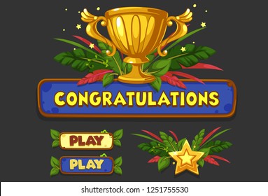 Set of UI elements for 2D games and apps, Jungle Game UI part 5