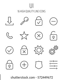 Set of UI icons in modern thin line style. High quality black outline symbols for web site design and mobile apps. Simple interface pictograms on a white background.