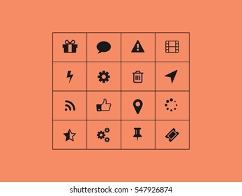 set of UI icons on orange background