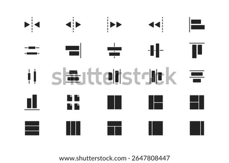 Set of UI Layout and Alignment Line Icons for Web and App Design black solid style