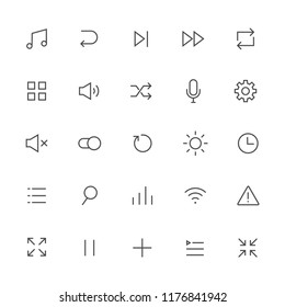 Set UI music icon vector thin line