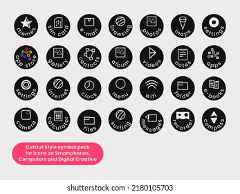 Conjunto de elementos vectoriales de diseño de corte redondeado de la interfaz de usuario en estilo minimalista y geométrico. Paquetes de iconos planos para aplicaciones, móviles, Internet y digitales