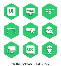 Set UI or UX design, Front end development, Monitor and mobile, Bezier curve, Site map and  icon. Vector
