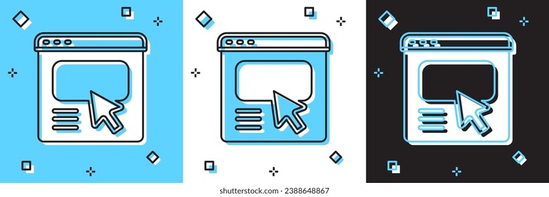 Establezca el icono de diseño UI o UX aislado en fondo azul y blanco y negro.  Vector