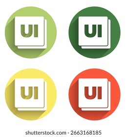 Set UI or UX design icon isolated with long shadow background. Color circle button. Vector