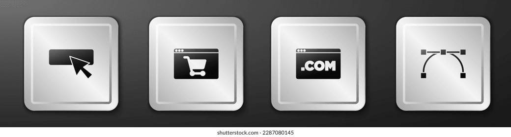 Establece el diseño de la interfaz de usuario o UX, la compra en línea en pantalla y el icono de la curva de Bezier. Botón cuadrado plateado. Vector