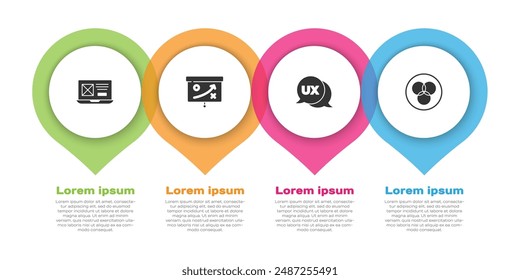 Defina el diseño de UI o UX, el concepto de estrategia de planificación y la mezcla de colores RGB y CMYK. Plantilla de infografía de negocios. Vector