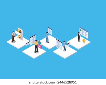 Set of UI and UX designers creating functional web interface design isometric 3d vector illustration