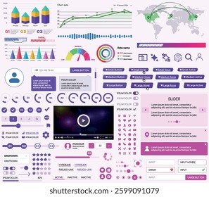A set of UI UX elements for financial applications and platforms: buttons, panels, charts, calendars, and navigation elements in a modern design with an emphasis on analytics and control.