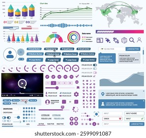 A set of UI UX elements for financial applications and platforms: buttons, panels, charts, calendars, and navigation elements in a modern design with an emphasis on analytics and control.