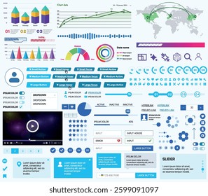 A set of UI UX elements for financial applications and platforms: buttons, panels, charts, calendars, and navigation elements in a modern design with an emphasis on analytics and control.