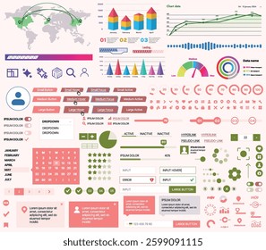 A set of UI UX elements for financial applications and platforms: buttons, panels, charts, calendars, and navigation elements in a modern design with an emphasis on analytics and control.