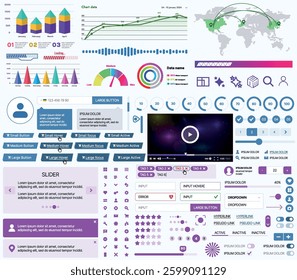 A set of UI UX elements for financial applications and platforms: buttons, panels, charts, calendars, and navigation elements in a modern design with an emphasis on analytics and control.