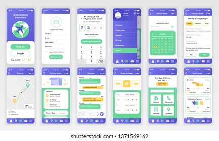 Set of UI, UX, GUI screens Delivery app flat design template for mobile apps, responsive website wireframes. Web design UI kit. Delivery Dashboard.