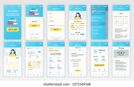 Set of UI, UX, GUI screens Education app flat design template for mobile apps, responsive website wireframes. Web design UI kit. Education Dashboard.