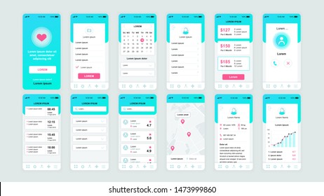 Set Of UI, UX, GUI Screens Medicine App Flat Design Template For Mobile Apps, Responsive Website Wireframes. Web Design UI Kit. Medicine Dashboard.