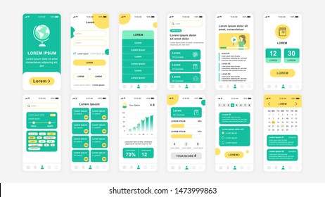 Set of UI, UX, GUI screens Education app flat design template for mobile apps, responsive website wireframes. Web design UI kit. Education Dashboard.