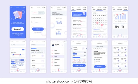 Set of UI, UX, GUI screens Education app flat design template for mobile apps, responsive website wireframes. Web design UI kit. Education Dashboard.