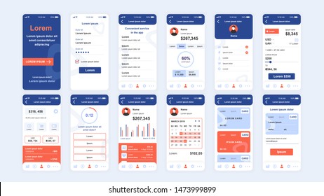 Set of UI, UX, GUI screens Banking app flat design template for mobile apps, responsive website wireframes. Web design UI kit. Banking Dashboard.