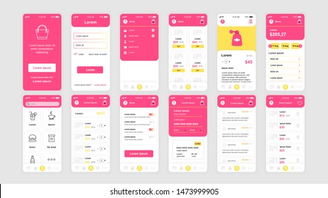 Set Of UI, UX, GUI Screens Shopping App Flat Design Template For Mobile Apps, Responsive Website Wireframes. Web Design UI Kit. Shopping Dashboard.