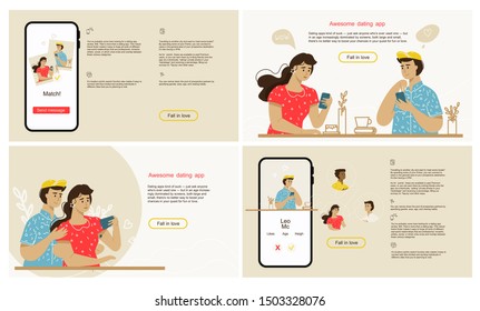 Set of UI, UX, GUI screens Social Network app flat design template for mobile apps, responsive website wireframes. Web design UI kit. Social Network Dashboard