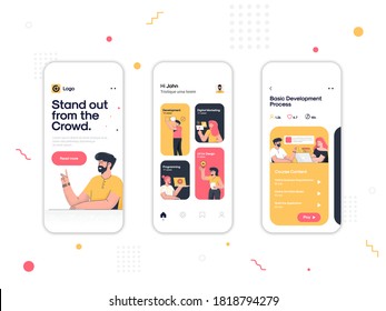 Set of UI, UX, GUI screens Online Course app flat design template for mobile apps, responsive website wireframes. Web design UI kit. Web Design Dashboard.