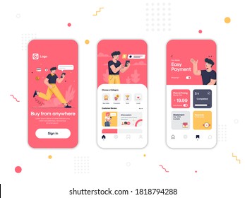 Set of UI, UX, GUI screens Online Shopping app flat design template for mobile apps, responsive website wireframes. Web design UI kit. Online Shopping Dashboard.