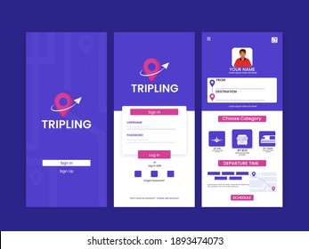 Set Of UI, UX, GUI Screens Travel Or Tripling App Including As Create Account, Sign In, Sign Up For Mobile Application.