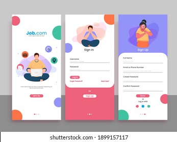 Set von UI, UX, GUI Screens Job Recruitment App, einschließlich Erstellen von Account, Anmelden, Anmeldung für mobile Anwendungen oder Responsive Website.