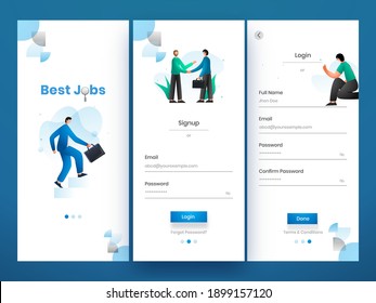 Set von UI, UX, GUI Screens besten Jobs App Template inklusive Anmeldung, Erstellen von Account und Anmeldung für mobile Anwendungen, Responsive Website.