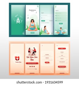 Conjunto De Aplicaciones De Interfaz De Usuario, UX, GUI Pantallas Perfectas Para La Coincidencia O La Aplicación De Música De Citas Y Meditación, Incluyendo Crear Cuenta.