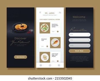 Conjunto De UI, UX, Pantallas GUI Incluyendo Inicio De Sesión, Menú, Reserva Para Restaurante.