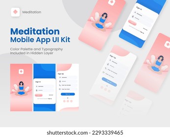 Set of UI, UX, GUI Screens Meditation Mobile App Including Sign In, Create Account and Sign Up for Responsive Website.