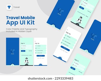 Set of UI, UX, GUI Screens Travel App Including Like As Sign In, Sign Up for Mobile Application or Responsive Website.
