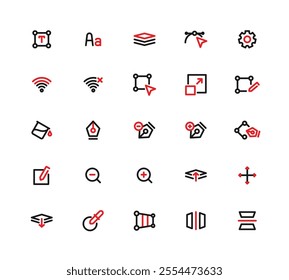 A Set Of Ui Ux Icons Dual Tone. The Icons Include A Pen, Book, Box, Circle, Square, Triangle, Cross, Plus Sign, Minus Sign, Star, Gear.