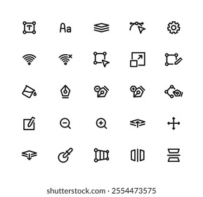 A Set Of Ui Ux Icons Editable Stroke. The Icons Include A Pen, Book, Box, Circle, Square, Triangle, Cross, Plus Sign, Minus Sign, Star, Gear.