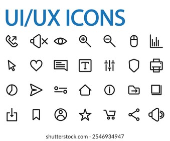 set of ui ux icons, user interface and web icon collection vector