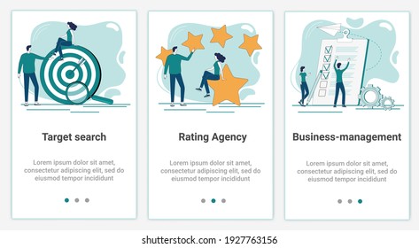 A set of UI, UX interfaces for smartphone screens.Features of adaptive design.The theme of the business and search targets.Flat vector illustration.
