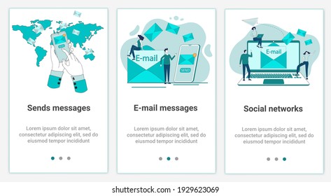 A set of UI and UX interfaces for smartphone screens.Features of adaptive design.Subject of E-mail messages and social networks.Flat vector illustration.