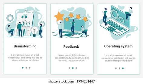 A set of UI and UX interfaces for smartphone screens.Features of adaptive design.The topic of Operating systems and brainstorming.Flat vector illustration.